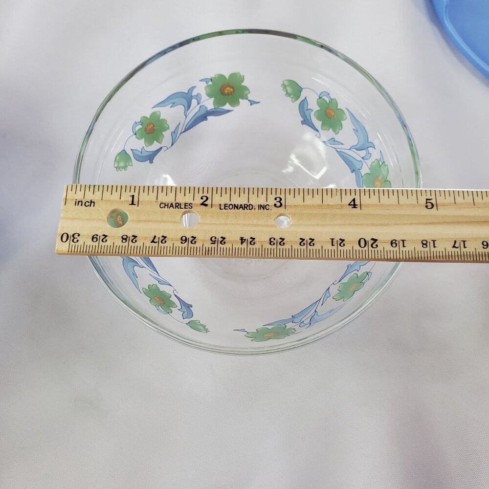 Vintage Imperial Glass Blue Green Flower Nesting Bowls Storage 1970's Set of 4 - Picture 9 of 14